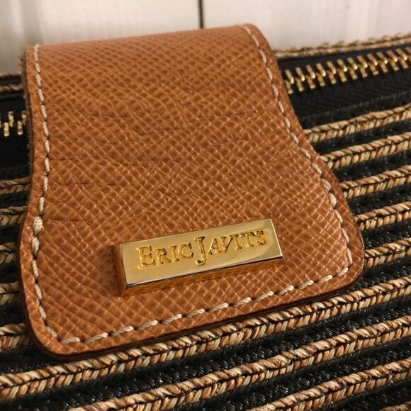 Eric Javits Squishee Woven Straw Shoulder Bag Leather Trim - Picture 5 of 12
